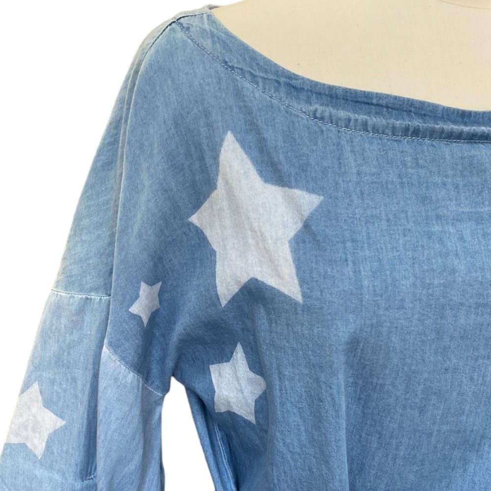 NWT Nanette Lepore Chambray Star Tiered Balloon Sleeve Top Whimsigoth Boho-S - Picture 3 of 16